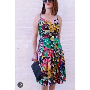 J. Crew Women's Multi‎ Color Brushstroke Print Fit Flare Midi Dress Size 2